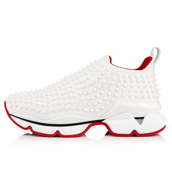 Christian Louboutin Spike Sock Donna Flat Snow White Red Neoprene Sneaker 36 - Picture 3 of 10